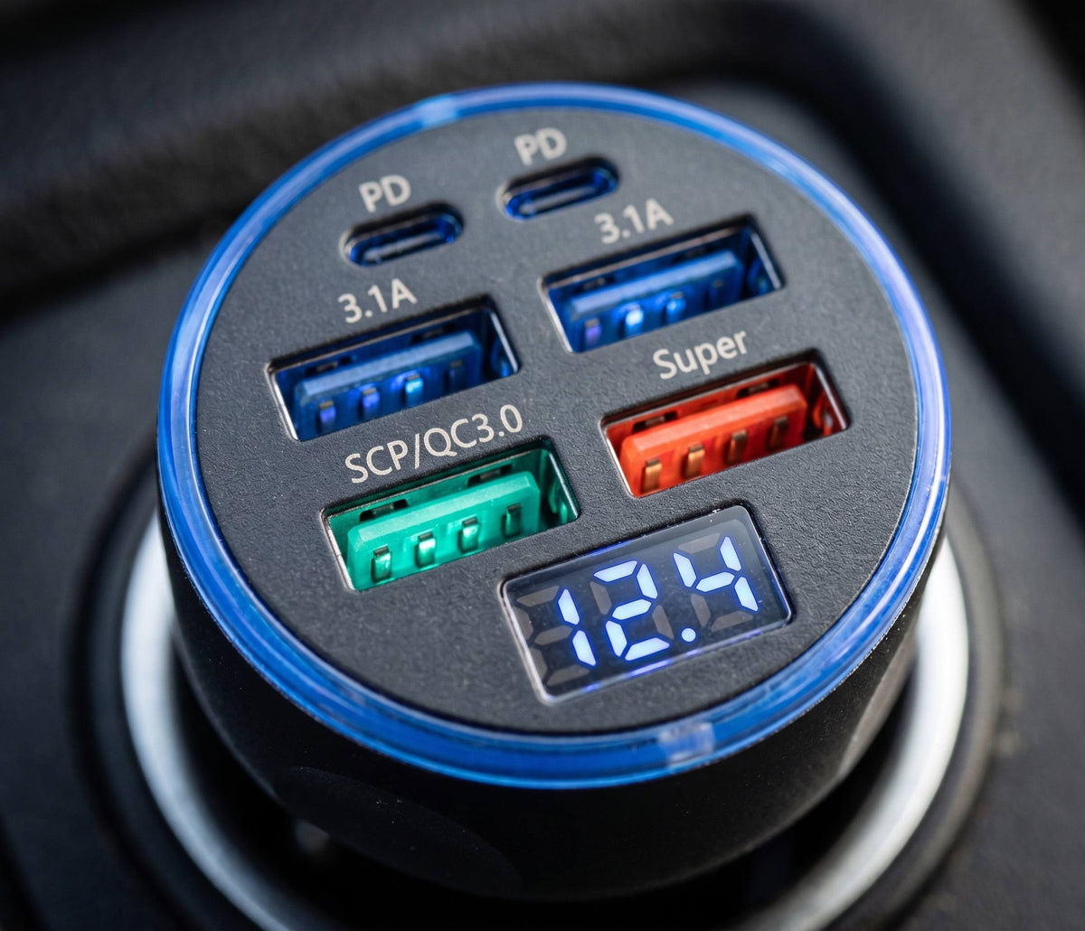 TurboCharge 6-in-1™ – 250W High-Speed Car Charger with Digital Display